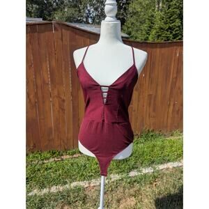 Y2K Charlotte Russe Maroon V Neck Bodysuit M